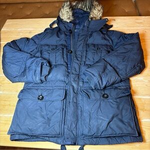 Polo Ralph Lauren Vintage Jacket Coat Puffer Down Fur Cargo Navy Military RARE M